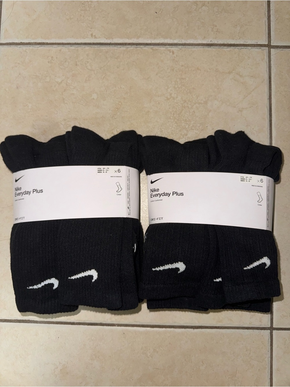 Nike Black Crew Athletic Socks with White Swoosh - 12 Pack